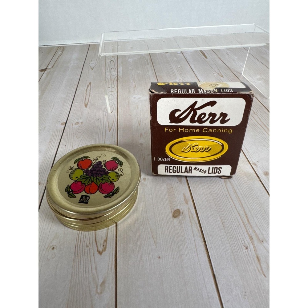 Vintage Kerr Regular Mason Lids Box w/ Assorted Ball Decorative Jar Lids Lot